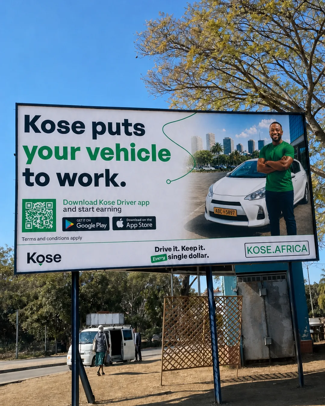 A Kose Driver billboard beside a Harare road